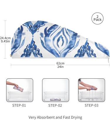 Shibori Waves Blue White Hair Towel 2 Pack | Super Absorbent Quick Dry Hair Turbans for Women & Girls - Buy Online on GoSupps.com