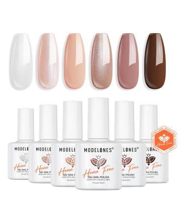 Modelones Hema Free Nude Gel Nail Polish Set 6 Colors Fall Nude Gel Polish Skin Tone Neutral Brown Pink Glitter Shimmer Nude Nail Polish Soak Off All Season Manicure Nail Art DIY Gifts Neutral Brown Shimmer
