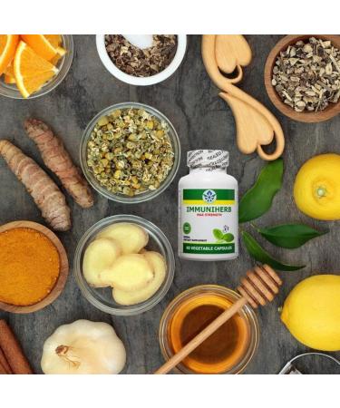 Immuniherb Immune Support Supplement Herbal Immunity Supplement with Ginger Forsythia Licorice Root Vitamin C & Zinc Natural Immune Boosters for Daily Support Non-GMO 60 Veg Capsules - Buy Online on GoSupps.com