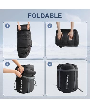 Keencamp 0 Degree XXL Sleeping Bag for Winter | Cold Weather Adult 4 Season Big and Tall | Cotton Flannel, Pillow & Compression Sack | Black_L - Buy Online on GoSupps.com