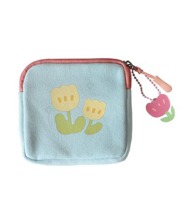 GOLD XIONG PADISHAH Sanitary Napkin Storage Bag for Women Cute Color Coin Purse Flower Square Sanitary Pads Storage Bag Simple Student Coin Bag Blue One Size Blue