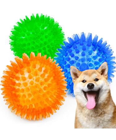 Squeaking balls for dogs small rubber balls for dogs 3 pieces bright colors TPR puppy toys dog toys balls with squeaky toys pet toys for puppies dental toys medium set of 3 multi-colored/sea waves (Ocean tides)