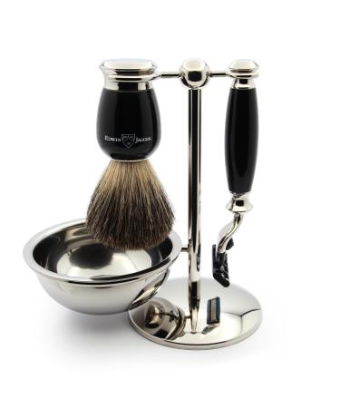 Edwin Jagger S81M586BAMZ classic shaving set made of ebony and nickelimity with a pure roof shaving brush make 3 razors and shaving bowl for shaving cream or soap for men and women