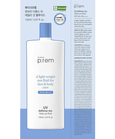 MAKEPREM Defense Me Daily Vegan Sun Fluid SPF 50+PA++++ - Non-greasy Hydrating Sunscreen for Acne-Prone Skin - Broad Spectrum UV Protection - Reef-safe Formula - Korean Skincare - Buy Online on GoSupps.com