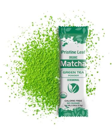 Pristine Leaf | Organic Ceremonial Matcha Green Tea Powder | 12 Single Serving Packs of 2.5g | Pure Natural | No Additives | No Sugar | No Fillers | Calorie Free | Vegan | Gluten Free | USDA Organic - Buy Online on GoSupps.com