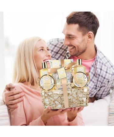 English Pear & Freesia Bath Spa Gift Basket Set for Women & Men - 9 Pc Luxury Body Care Set Including Shower Gel, Bath Salts, Bubble Bath, Body Scrub - Relaxing Gift Idea - Buy Online on GoSupps.com