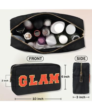 Nylon Waterproof Glam Makeup Bag | Women's Travel Organizer Pouch for Toiletries | Valentines Day Gift Cosmetics Storage (Black-Glam) - Buy Online on GoSupps.com
