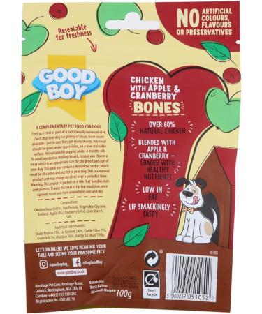 Good Boy Superlicious Chicken Apple & Cranberry Bones - Natural Dog Treats - Low Fat Training Treats - Bulk Box - 10 x 100g Chicken Apple Cranberry 100 g (Pack of 10) - Buy Online on GoSupps.com