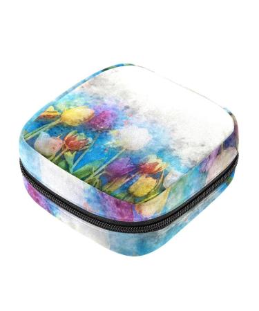 Watercolor flower painting women's bandages storage bags menstrual pad bag portable menstrual cup bag with zip for teenagers girls women women
