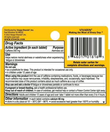 Vivarin Caffeine Alertness Aid Boost Energy & Focus | 16 Tablets (Pack of 5) International Shipping Available - Buy Online on GoSupps.com