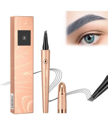 Microblading Eyebrow Pen 3D Waterproof Long-Lasting Eyebrow Pen Long-lasting Natural Makeup Fine Stroke Magic Eyebrow Pencil Stay on All Day (Gray)