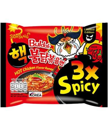 Samyang Hot Chicken Flavour Buldak Ramen Noodles Spicy Hot Triple (3x Spicy) Stir Fried Korean Ramyun 140g (Pack of 5) - Buy Online on GoSupps.com