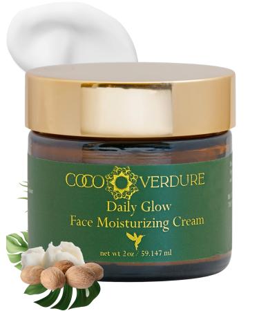 Coco Verdure Daily Glow Face Moisturizing Cream - Ultra Hydrating Facial Moisturizer with Vitamin E Jojoba Oil & African Shea Butter. Lightweight Nutrient Rich Formula for Dry Sensitive Skin. 2oz