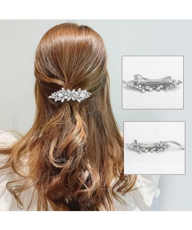 4 Pcs Rhinestone Flower Hair Barrettes | Crystal Pearl French Hair Clips for Women | Wedding Hair Accessories - Buy Online on GoSupps.com