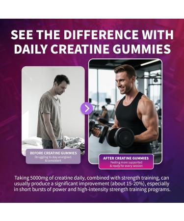 Creatine Monohydrate Gummies 5000mg for Men & Women Organic Pure Creatine Gummies | Sugar Free Vegan Non-GMO Raspberry Flavor 120 Count - Buy Online on GoSupps.com