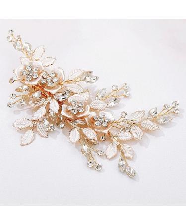 Wedding Hair Clip Rhinestone Bridal Handmade Flower Clip Crystal Hair Pins Bridal Bridesmaid Wedding Hair Accessories for Women and Girls Party Gift (Light Rose Gold) - Buy Online on GoSupps.com