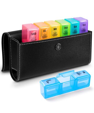 Tablet box 7 days german - bug hull medication box Pillendose in the evening at noon trip with PU leather (tablet box 7 days 3 fans)