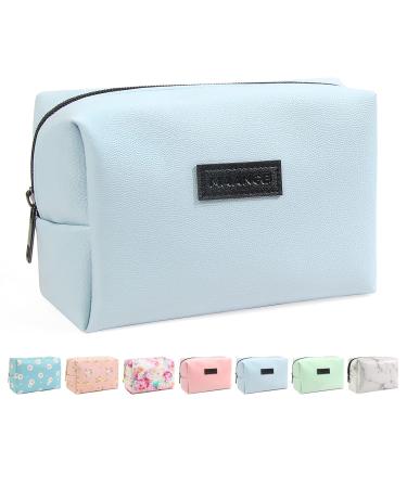 Small Makeup Bag For Purse, MAANGE Travel Cosmetic Bag Makeup Pouch PU Leather Portable Versatile Zipper Pouch For Women (Blue)
