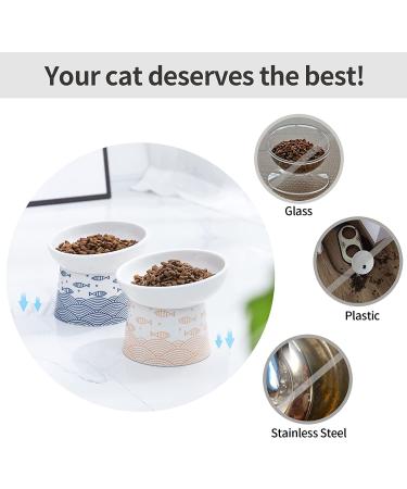 Tamaykim Ceramic Tilted Raised Cat Bowls Set - 8 oz Food and Water Dishes for Kitties - Porcelain Elevated Pet Dish, Set of 2 Orange & Blue - Buy Online on GoSupps.com