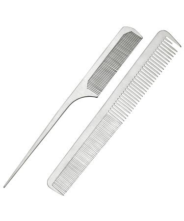 2Pcs Stainless Steel Comb Set Salon Professional Barber Hairdressing Rat Tail Metal Hair Cutting Comb Ultra-thin Hair styling combs with Leather Bag #2 - Buy Online on GoSupps.com