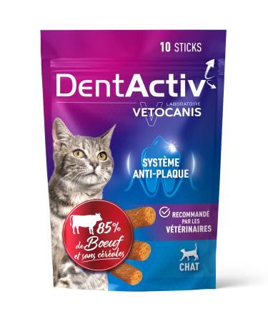 Vetocanis | Dentactiv | Cat Dental Stick | Tasty Cat Treats | For Cat Hygiene and Health | Rich in Meat | 85% Beef | Recommended by Veterinarians | Anti-plaque System