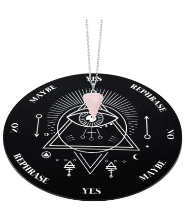 Wooden Pendulum Board Dowsing Divination Pendulum Witchcraft Altar Supplies with Crystal Necklace and Wooden Pendulum Board Metaphysical Message Board Kit, 6 Inch (White) Black