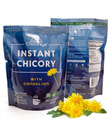 CHICORAYA Instant Chicory Coffee - Best for Decaf and Diet - Keto & Vegan Beverage Blend - Coffeine-Free Cofee Substitute Alternative - Roasted Root Powder, No Sugar (Dandelion, 14.1 oz)