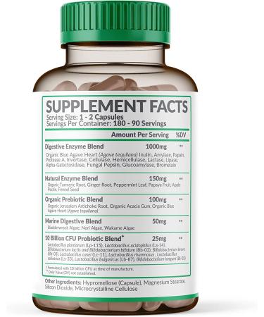 Organic Digestive Enzymes 1000MG + Prebiotics & Probiotics | 180 Capsules | Vegan Formula with Amylase & Bromelain - Buy Online on GoSupps.com