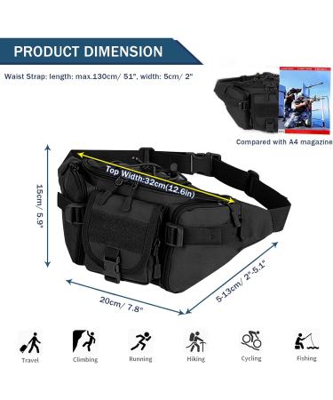 Huntvp Tactical Belt Bag | Water-Repellent Hip Bag for Outdoor Activities | Perfect for Running Hiking Cycling & Camping | Black - L - Buy Online on GoSupps.com