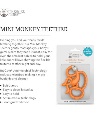 Matchstick Monkey Mini Teether - Antimicrobial Silicone, BPA Free, Easy-to-Grip - Orange, 10 cm - Ages 3 Months - Buy Online on GoSupps.com