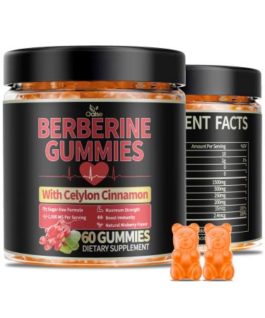 Berberine GLP-1 Gummies with Berberine HCI Milk Thistle Ceylon Cinnamon PlusChro mium for Men & Women Energy Boost Body Support Sugar Free (60 CT 1 Pack) 60 Count (Pack of 1)