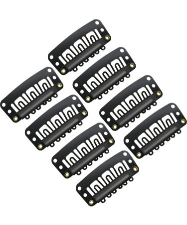 100 Pieces Wig Clips U-shape Metal Clips With Soft Rubber 6 Teeth Stainless Steel Material for Hair Extensions DIY, 3.2 cm (Black)