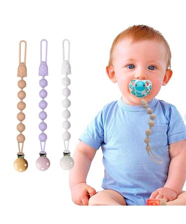 Shop GWAWG 3PCs Silicone Pacifier Chain for Babies - Adjustable Feather Strap in Purple White & Coffee - Perfect for Girls & Young Children - Buy Online on GoSupps.com