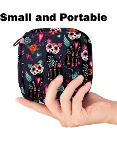 Buy Sugar Skull Cat Flower Pattern Period Bag | Portable Sanitary Napkin Storage for Women & Teens - Buy Online on GoSupps.com