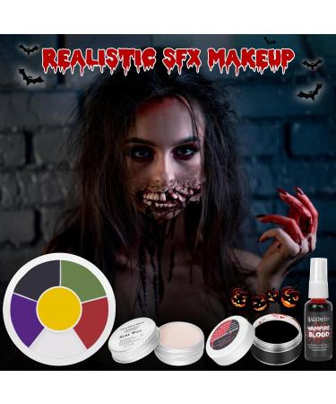 Demonic Special Effects Halloween Makeup Kit - 6 Color Bruise Palette Scar Wax Fake Blood Spray & Sponges for Cosplay - Buy Online on GoSupps.com