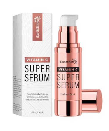 EarthShine Super C Serum for Women Over 70 Vitamin C Serum Hydrates Firms Lifts Skin and Fast-Absorbing - Targets Age Marks Wrinkles and Smoothes Suitable for Mature Skin 1.0 Fl Oz