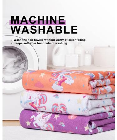 Meetrue Unicorn Hair Turbans for Girls - 3 Pack Microfiber Fast Dry Towels (Purple Orange White) | Super Absorbent & Comfortable for Ages 6-12 - Buy Online on GoSupps.com