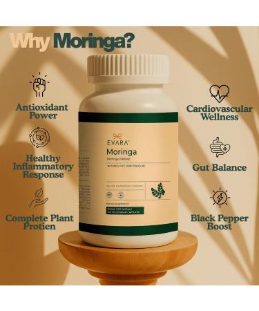 EVARA Moringa Powder Organic Capsules 500mg (100 Count) | 100% Pure Organic Moringa Leaf Powder with Black Pepper Extracts | Vegan Gluten Free | GMP & USDA Certified 100 Count (Pack of 1) - Buy Online on GoSupps.com