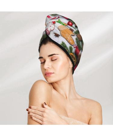 Hair Towel Wrap | Quick Dry Hair Turban with Button | Christmas Gingerbread Cookies Design - Buy Online on GoSupps.com