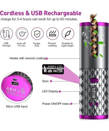 RE.OZA Cordless Automatic Hair Curler - Portable Electric Wand with LCD Display Fast Heating USB Rechargeable - Ideal for Travel & Home (Black - Buy Online on GoSupps.com