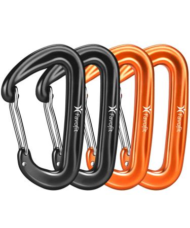 Favofit Carabiner Clips, 4 Pack, 12KN (2697 lbs) Heavy Duty Caribeaners for Camping, Hiking, Outdoor and Gym etc, Small Carabiners for Dog Leash and Harness, Black and Orange