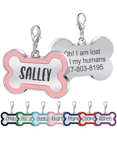DejavYOU Personalized Pet ID Tags, Custom Dog Name Tags, Engraved Both Sides, Custom Text, Easy to Read, Customized Cat Tags(S Pink) Pink S