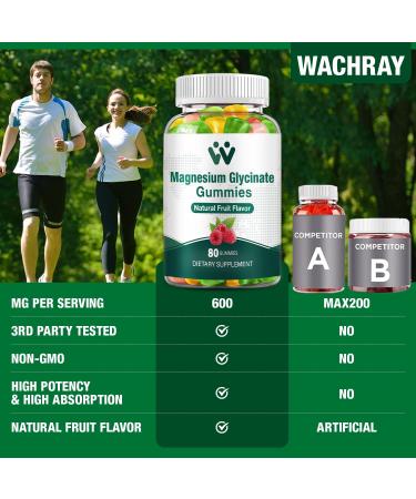 WACHRAY Magnesium Glycinate Gummies 400mg - Magnesium Supplement for Sleep Stress & Muscle Relief Calm Magnesium Chews for Adults and Kids with Vitamin D B6 Fruit Flavor Vegan 5 Packs - Buy Online on GoSupps.com