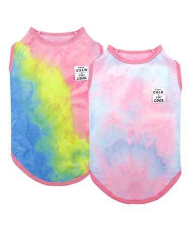 cyeollo Dog Shirts for Small Dogs 2 Pack Tie Dye T Shirt Stretchy Tank Top Vest Breathable Summer Dog Clothes L-Chest (18"-21") Tie Dye-2