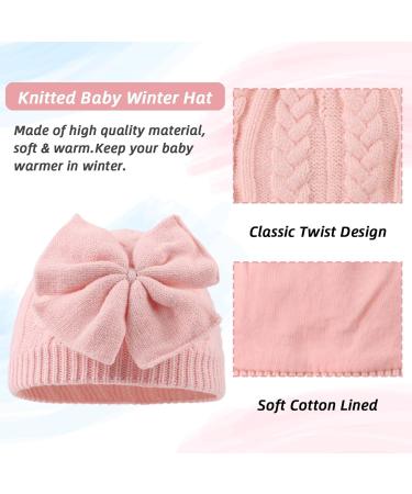 XIAOHAWANG Baby Girl Winter Hat | Cute Bow Knitted Beanie for Infant Toddler Girls 6-24 Months - Pink - Buy Online on GoSupps.com