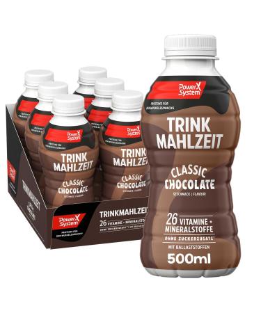 Power System Drinking Meal Classic Chocolate 6 x 500ml of delicious meal replacement 33g protein 26 vitamins + minerals including 1.50 Pfand chocolate