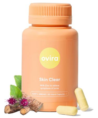 Ovira Skin Clear with ZINCBRIGHT - 60 Capsules for Clear and Glowing Skin | Rosacea & Hormonal Acne Treatment | Support Collagen Production | Acne Supplements for Women & Men - Pack of 1 60 Count (Pack of 1)