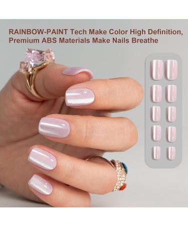 Cat Eye Pink Polychrome Press On Nails - Short Squoval Shape, ABS Natural Fit, Reusable with Jelly Glue - 30PCS in 15 Sizes for Woman and Girls - Buy Online on GoSupps.com