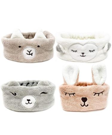 Ergonflow 4 Pack Animal Coral Fleece Spa Headbands Women's Facial Hair Bands - Buy Online on GoSupps.com