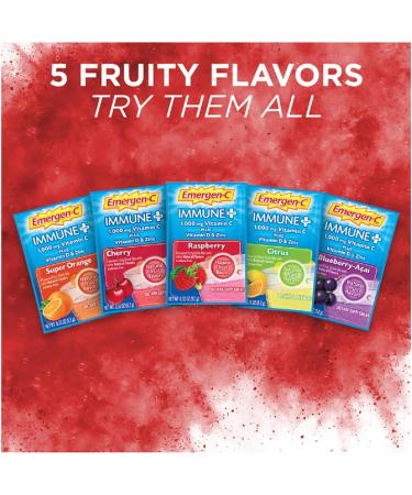 Emergen-C Immune+ Raspberry Fizzy Drink Mix - 1000mg Vitamin C, D & Zinc for Immune Support - Antioxidants & Electrolytes - 10 Pack - Buy Online on GoSupps.com